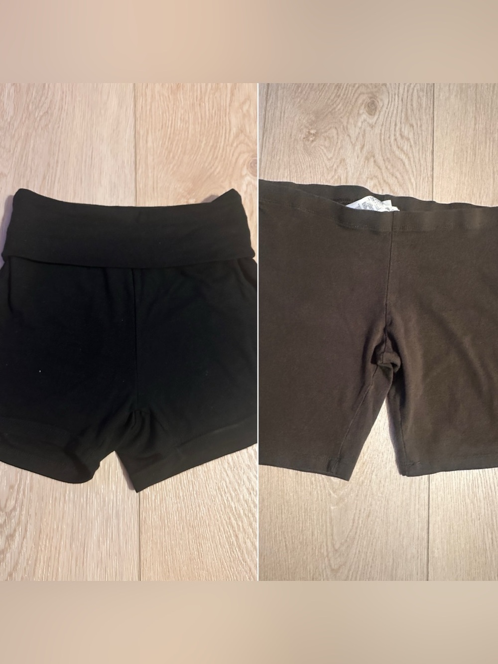 2 PAIRS Bundle of fold over yoga shorts and biking shorts, black & brown medium